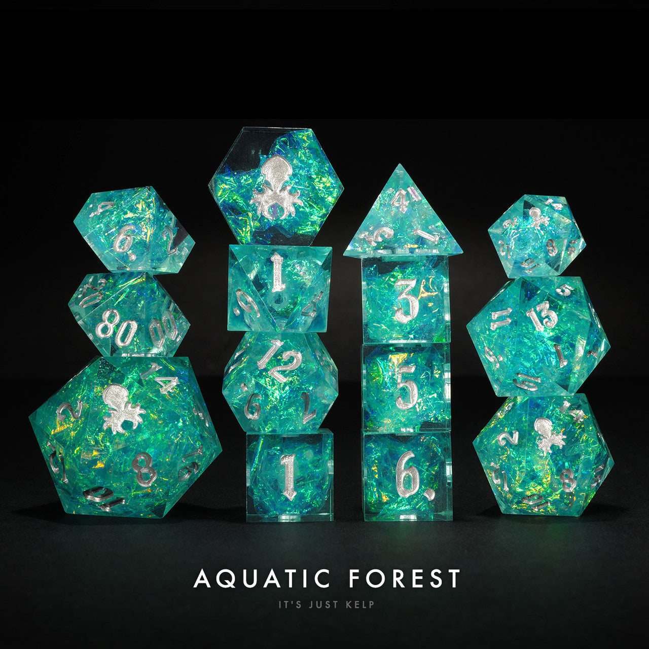Aquatic Forest: Kraken Lux Cutting Words 14pc Sharp Edge Dice Collection